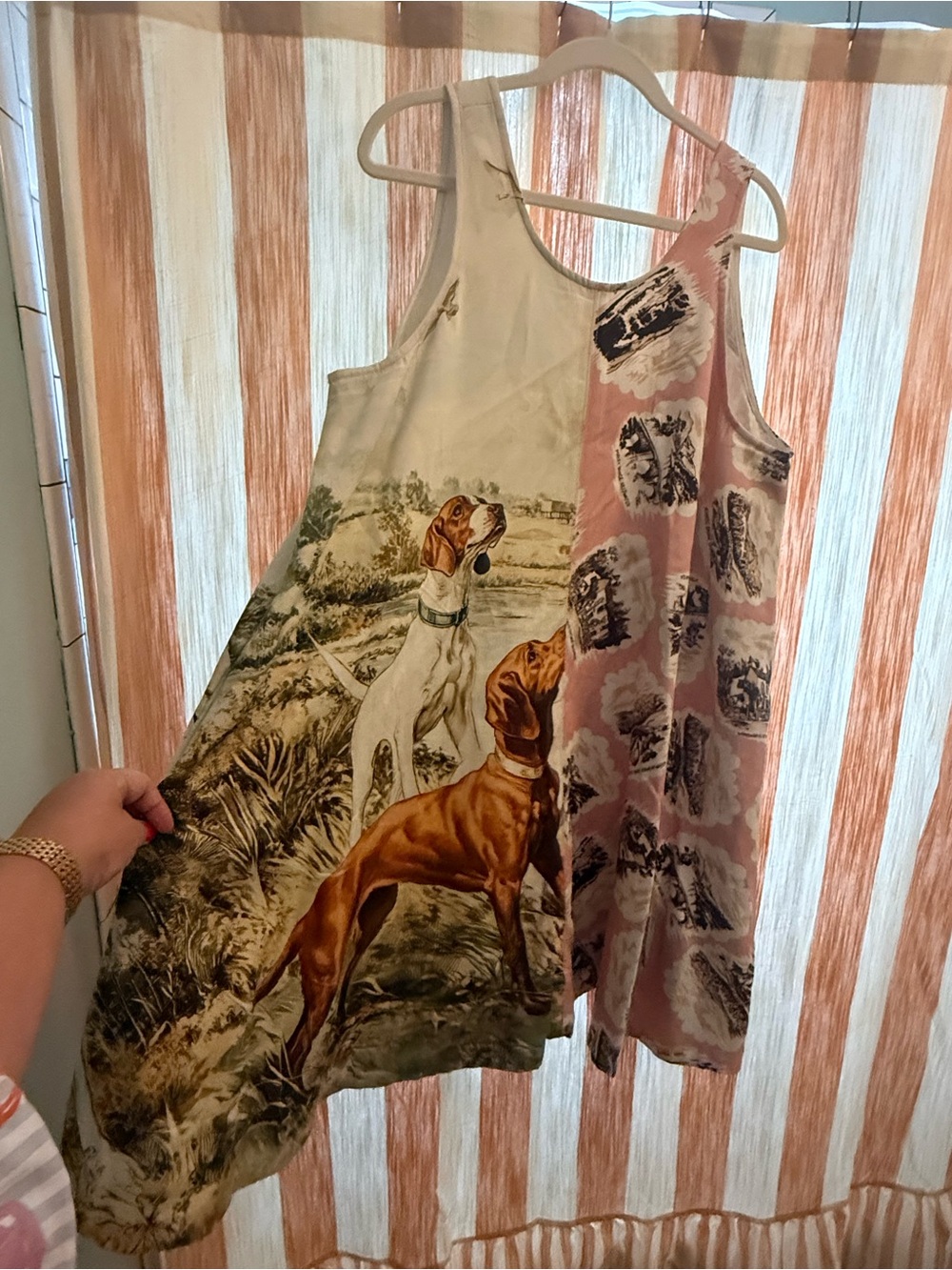 Anthropologie Beige and Dusty Pink Dog Print Tank Dress - Picture 3 of 6